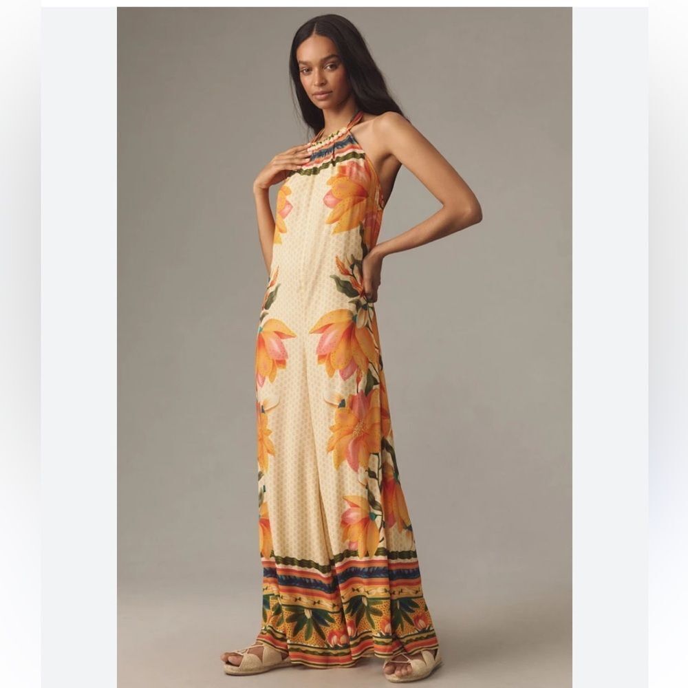 Farm Rio x Anthropologie Floral Halter Jumpsuit size Large